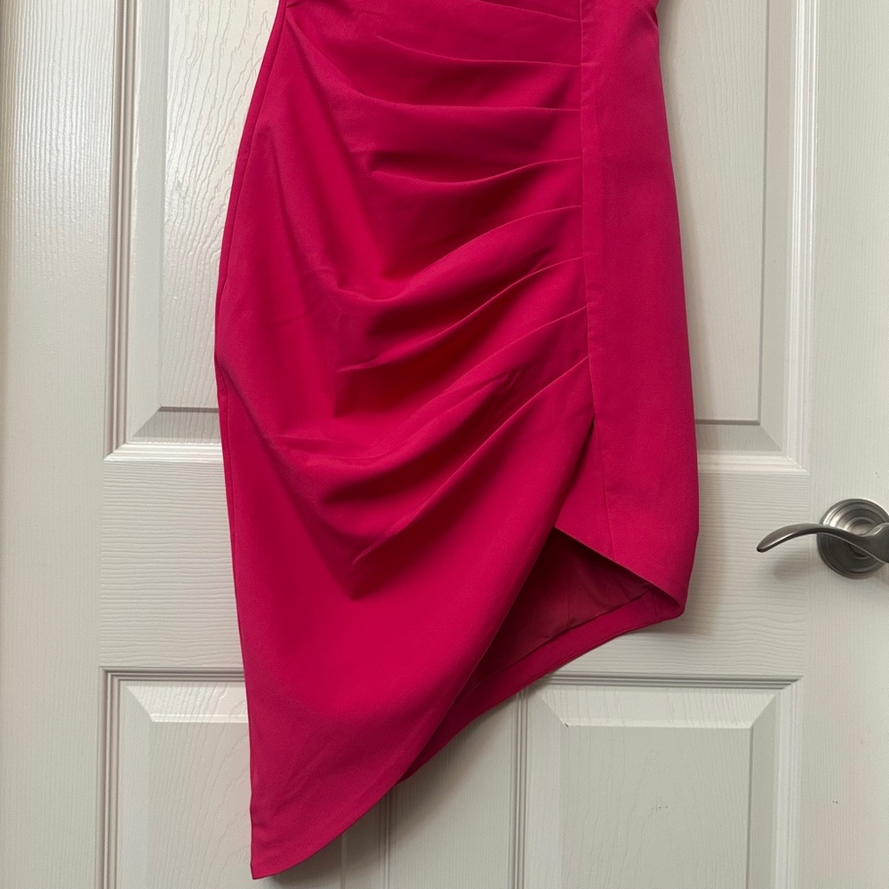 Lavish Alice Hot Pink Asymmetrical Bodycon Dress - Picture 4 of 13